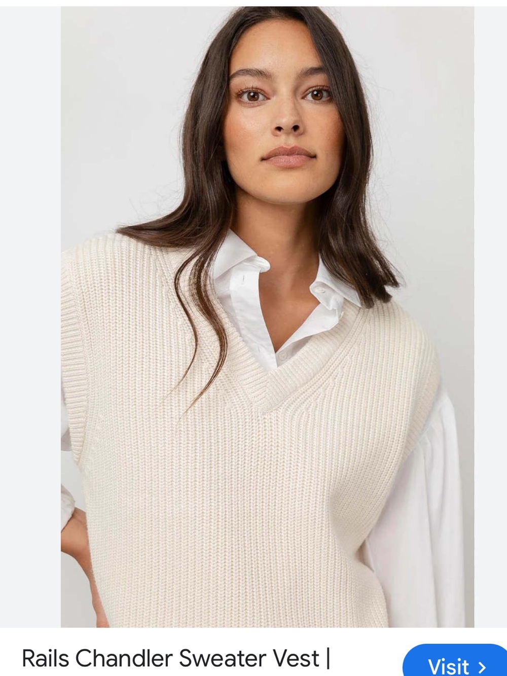 Rails Cream V-Neck Ribbed Sweater Vest